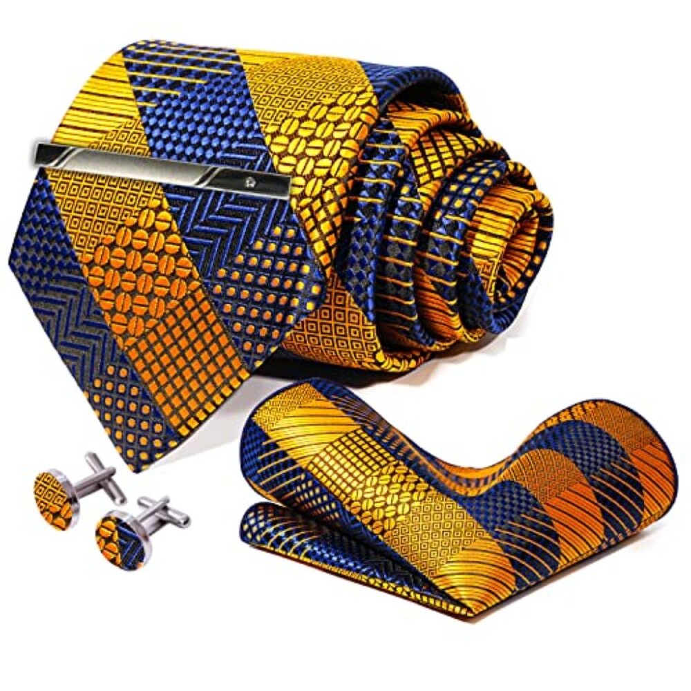 Mens Tie Pocket Square‎ Cufflinks Tie Bar Set